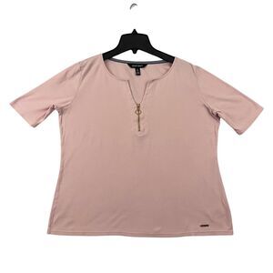 Ellen Tracy T Shirt Womens Size Large Pink V Neck Short Sleeve Breathable
